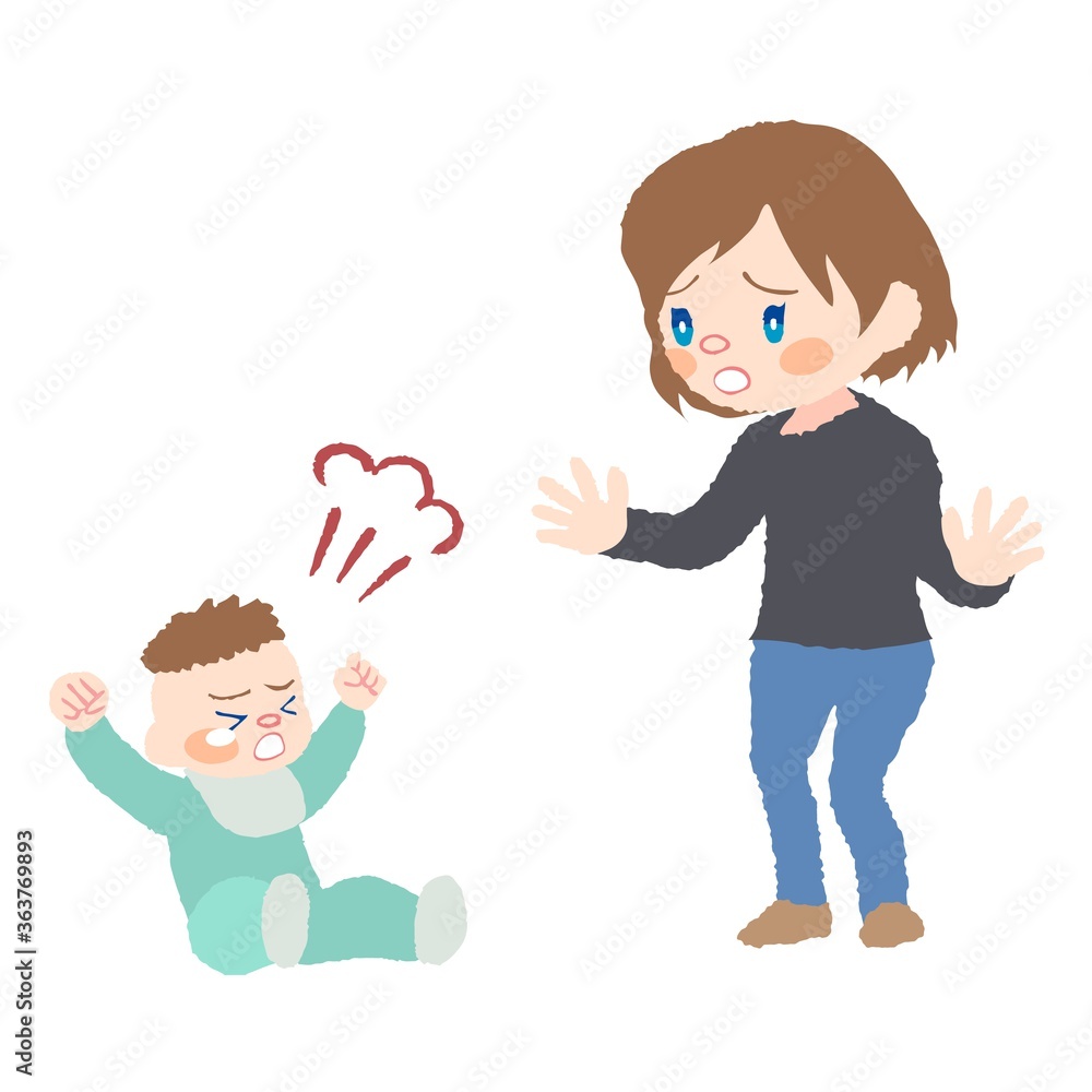 癇癪を起こしている赤ちゃん 発達障害 とお母さんのイラスト Wall Mural みずきのりんご 癇癪を起こしている赤ちゃん 発達障害 とお母さんのイラスト Wall Mural みずきのりんご
