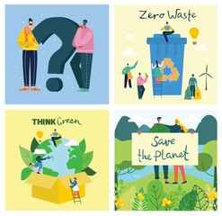 Wall Mural - Vector illustration ECO backgrounds of Concept of green eco energy and quote Save the planet and Waste recycle in flat geometric style