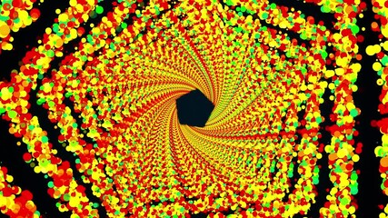 Poster - Hexagonal rings of colorful sequins form an endless tunnel, computer generated. 3d rendering of bright shiny background