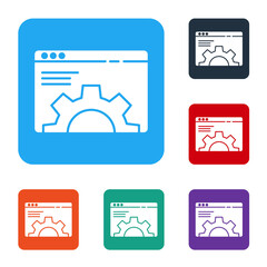 Poster - White Browser setting icon isolated on white background. Adjusting, service, maintenance, repair, fixing. Set icons in color square buttons. Vector Illustration.