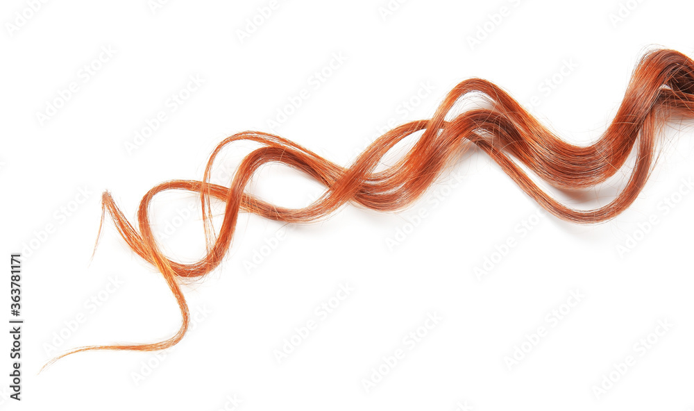 Curly red hair on white background