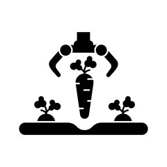 Aufkleber - Silhouette Farming robot. Outline icon of automatic harvesting. Illustration of pulling carrots from ground. Isolated vector of modern technology in agriculture, smart computer for high productivity
