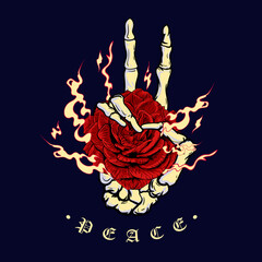 hand bones with a peaceful pose and holding a rose