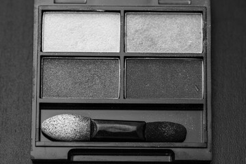 Wall Mural - Makeup eyeshadow palette close up isolated on black.