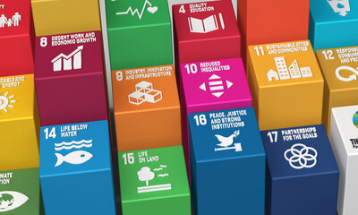 sustainable development goals blocks-3d rendered illustration sdg icons symbols for presentation art