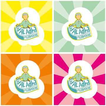 set of eid al adha mubarak holidays in islam greeting cards for online shop banner and background design printable