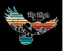 Vector Illustration Of A Flying Eagle With A Mountains Landscape. For T-shirt Prints, Posters An Other Uses.