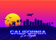 Los Angeles California USA Skyline Synthwave Vaporwave Retro Vactor Graphic Palms