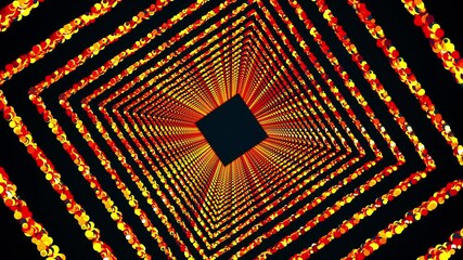 Poster - Square rings of colorful sequins form an endless tunnel, computer generated. 3d rendering of bright shiny background