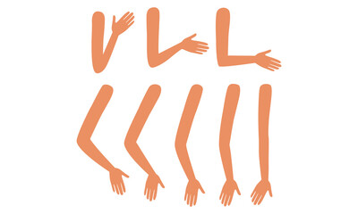 Wall Mural - Human Arms in Various Poses Set, Male or Female Body Part, Constructor for Animation Cartoon Style Vector Illustration