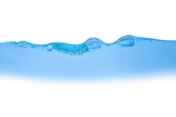  Surface Water drops, waves 3D, transparent blue with bubbles In beautiful nature On a white background