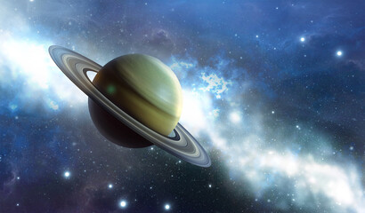 Wall Mural - saturn planet in the universe. planet with rings is called saturn. milky way in the background. 3d r