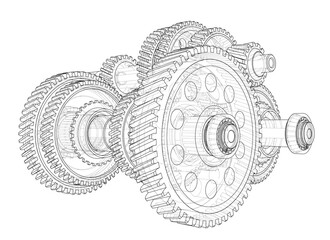 Poster - Outline gearbox concept. 3D illustration
