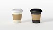 Coffee cup takeaway go, paper cardboard sleeve mockup set, front view. Black, white disposable cups, lid, portable recyclable mocha, tea to go drink concept, minimalist mock up. Espresso, cappuccino.