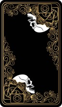 Black And Gold Tarot Cards. The Reverse Side. Vector Hand Drawn Illustration With Skulls, Occult, Mystical And Esoteric Symbols.