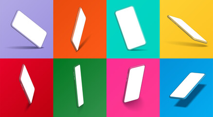 Canvas Print - smartphone frameless blank screen, rotated position. 3d isometric illustration cell phone. smartphon