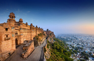 India tourist attraction - Mughal architecture - Gwalior fort. Gwalior, Madhya Pradesh, India