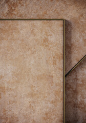 Poster - Minimal background for product presentation. Beige velvet tray with brass edge. 3d render illustration. Clipping path of each element included.