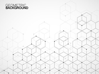 Sticker - Abstract geometric background with cubes. Geometrical concept with lines and points