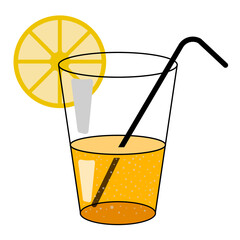 Poster - Glass of Lemonade simple illustration. Lemon and straw AI beverage.