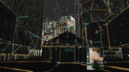 Wall Mural - hyperlapse of people traffic at modern city. digital and technology concept
