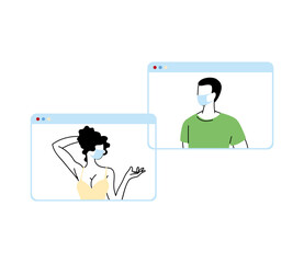 Sticker - couple with communicating by video call