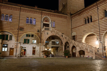 Wall Mural - Night photo of Palazzo and Scala della Ragione, city of Verona, Italy.