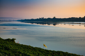 Wall Mural - Scenic view of holy river Narmada at Bandrabhan, Madhya Pradesh, India.