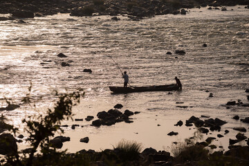 Wall Mural - Scenic view of holy river Narmada at Bandrabhan, Madhya Pradesh, India.