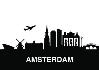 Wall Mural - Amsterdam Netherlands Skyline Landscape Vector Graphic Silhouette 