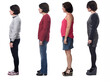 © Curto - woman dressed in different outfits like sportswear, blue jeans, dress and skirt on white background