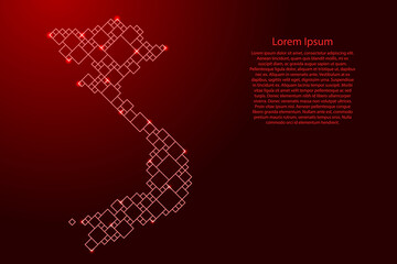 vietnam map from red pattern from a grid of squares of different sizes and glowing space stars. vect