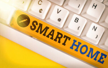 Poster - handwriting text smart home. conceptual photo equipped home can be controlled remotely by phone or c
