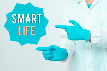 Poster - writing note showing smart life. business concept for technology that works to make living enjoyable