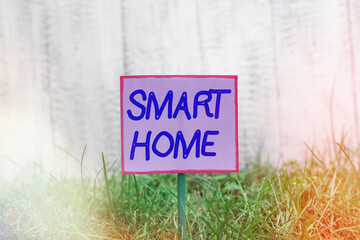 Poster - text sign showing smart home. business photo text equipped home can be controlled remotely by phone 