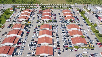 Wall Mural - Aerial view of brand new and second hand car dealers site