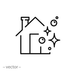 Wall Mural - clean house icon, home wash, service cleaner, thin line web symbol on white background - editable st