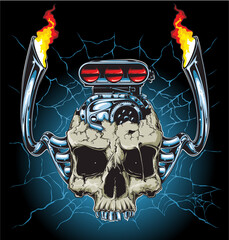 Wall Mural - Skull with dragster engine