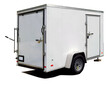 Isolated white utility trailer rear and side view.