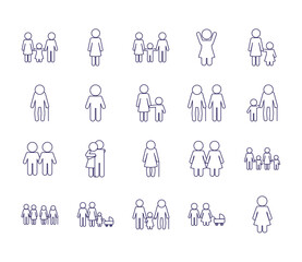 avatars line style icon set design, Family relationship and generation theme Vector illustration