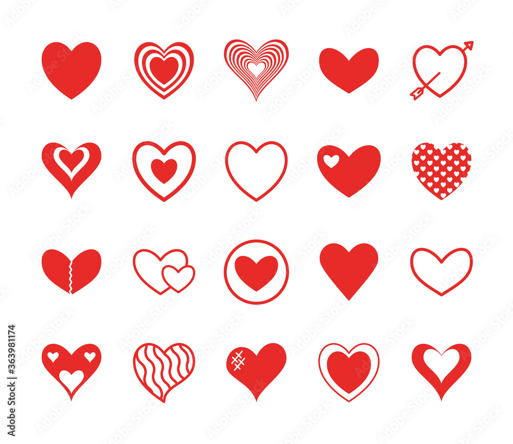 Hearts flat style icon set design of love passion and romantic theme ...