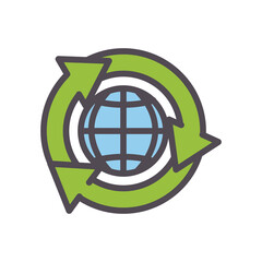 Global sphere with recycle arrows line and fill style icon vector design