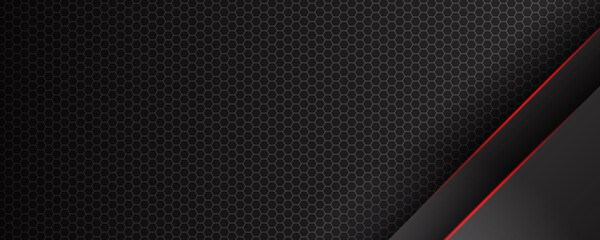 Abstract black red grey metallic carbon neutral overlap red light hexagon mesh design modern luxury futuristic technology background vector illustration.