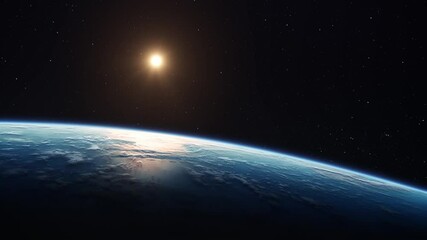 beautiful sunrise on earth, zoom in from blue planet and clouds, black background. some of the mater