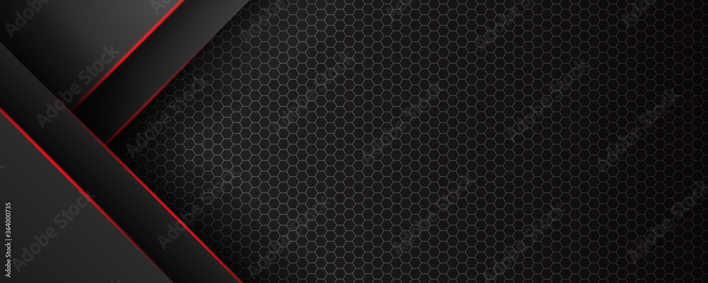 Abstract black red grey metallic carbon neutral overlap red light hexagon mesh design modern luxury futuristic technology background vector illustration. - obrazy, fototapety, plakaty 