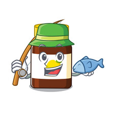 Sticker - Cartoon design style of bottle vitamin c goes to fishing