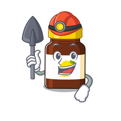 Poster - A cartoon picture of bottle vitamin c miner with tool and helmet