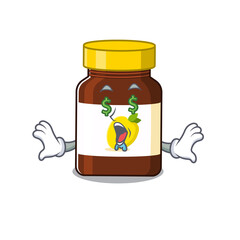 Sticker - wealthy cartoon character concept of bottle vitamin c with money eyes