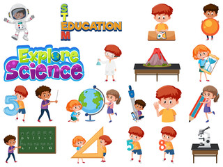 Wall Mural - Set of children with education objects isolated