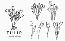 Black Tulip Logo Collection With Leaves,geometric.Vector Illustration For Icon,logo,sticker,printable And Tattoo